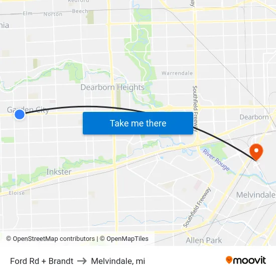 Ford Rd + Brandt to Melvindale, mi map