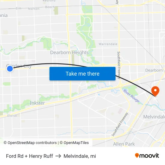 Ford Rd + Henry Ruff to Melvindale, mi map