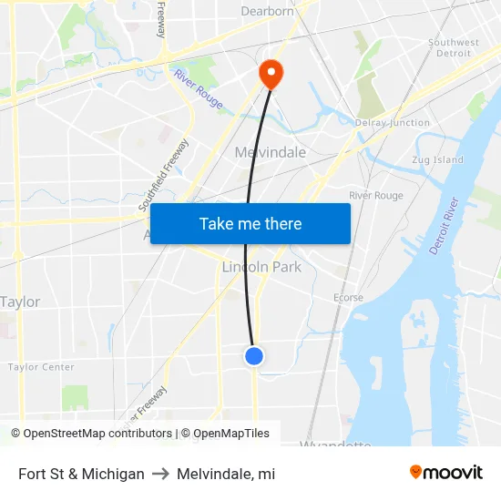 Fort St & Michigan to Melvindale, mi map