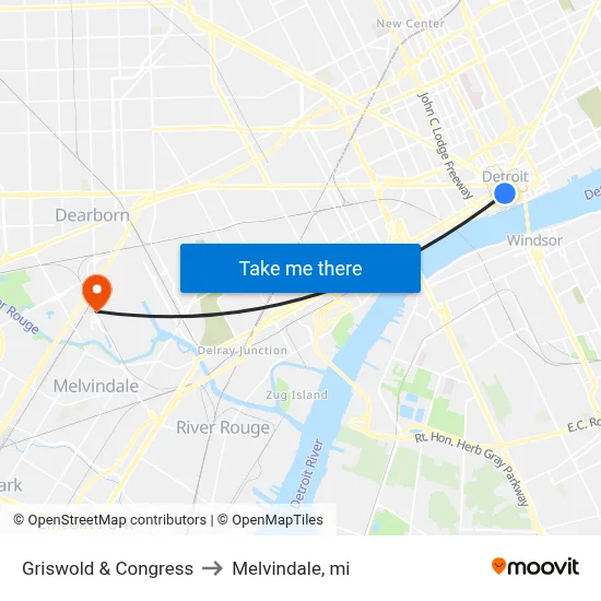 Griswold & Congress to Melvindale, mi map