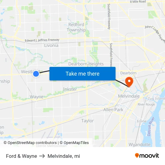 Ford & Wayne to Melvindale, mi map