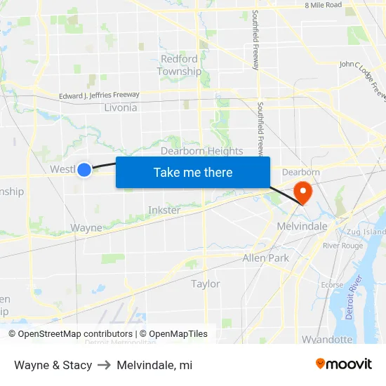 Wayne & Stacy to Melvindale, mi map