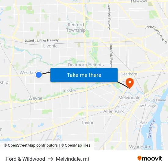 Ford & Wildwood to Melvindale, mi map