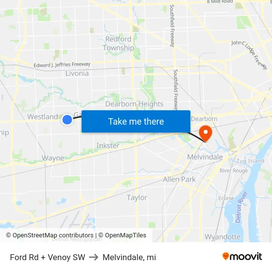 Ford Rd + Venoy SW to Melvindale, mi map