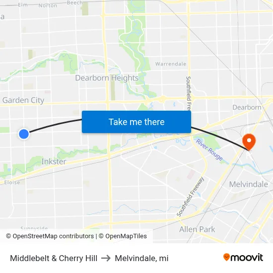 Middlebelt & Cherry Hill to Melvindale, mi map