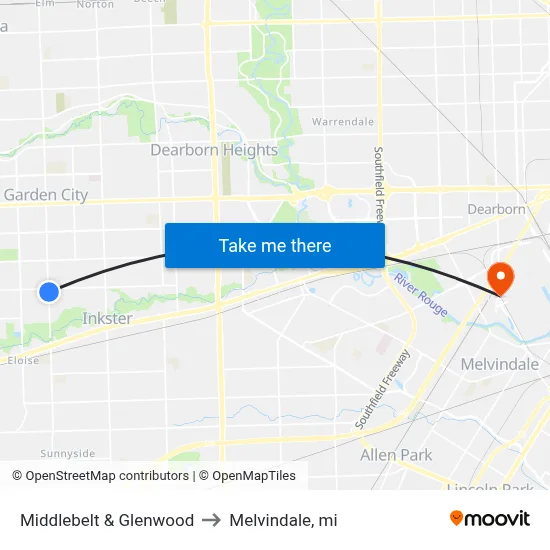 Middlebelt & Glenwood to Melvindale, mi map