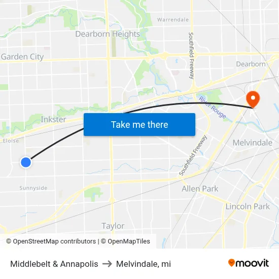 Middlebelt & Annapolis to Melvindale, mi map