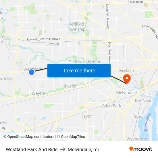 Westland Park And Ride to Melvindale, mi map