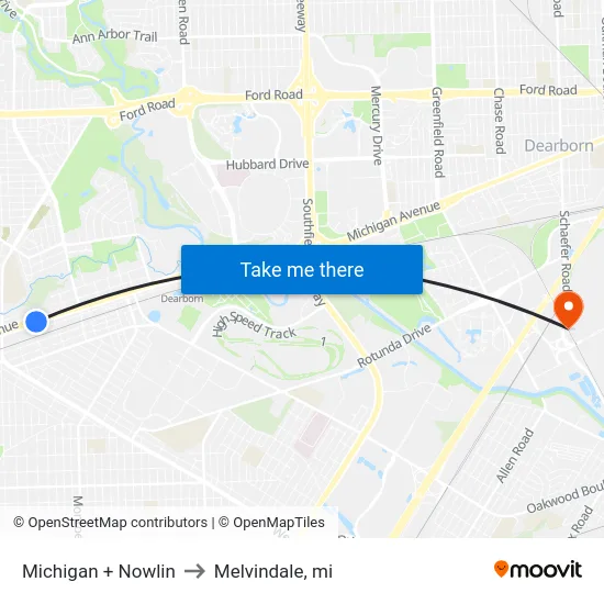 Michigan + Nowlin to Melvindale, mi map