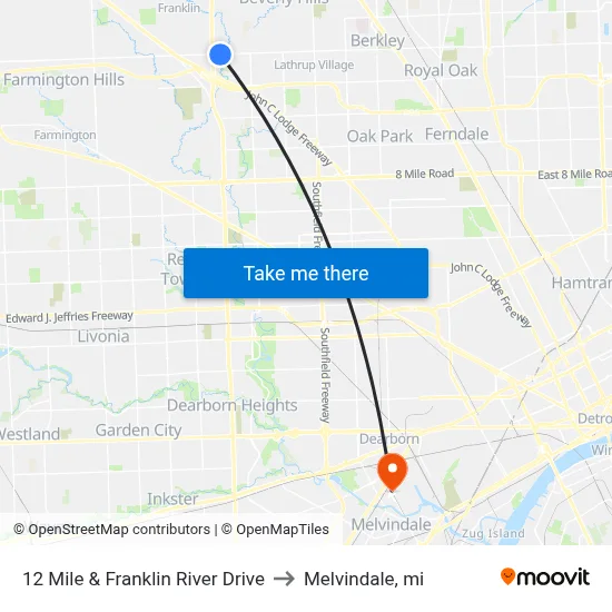 12 Mile & Franklin River Drive to Melvindale, mi map
