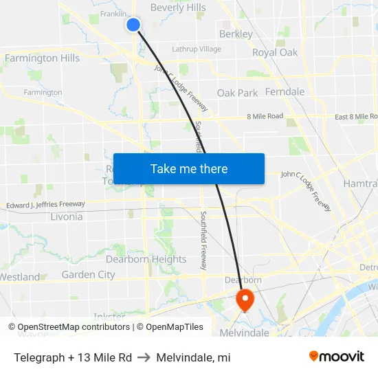Telegraph + 13 Mile Rd to Melvindale, mi map