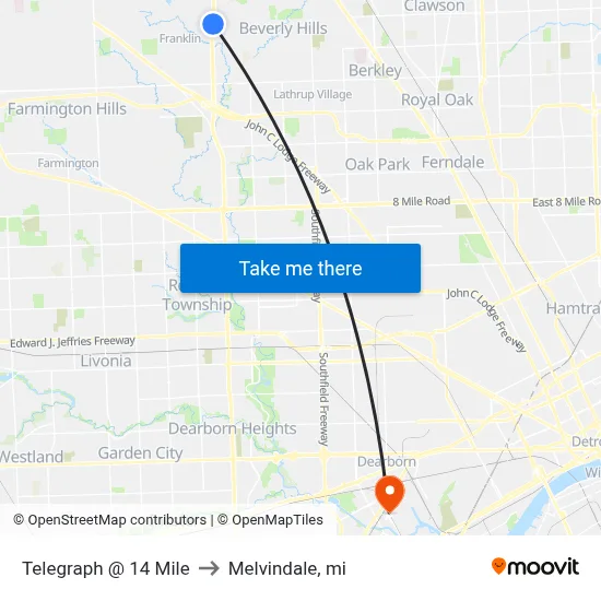 Telegraph & 14 Mile to Melvindale, mi map