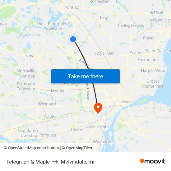 Telegraph & Maple to Melvindale, mi map
