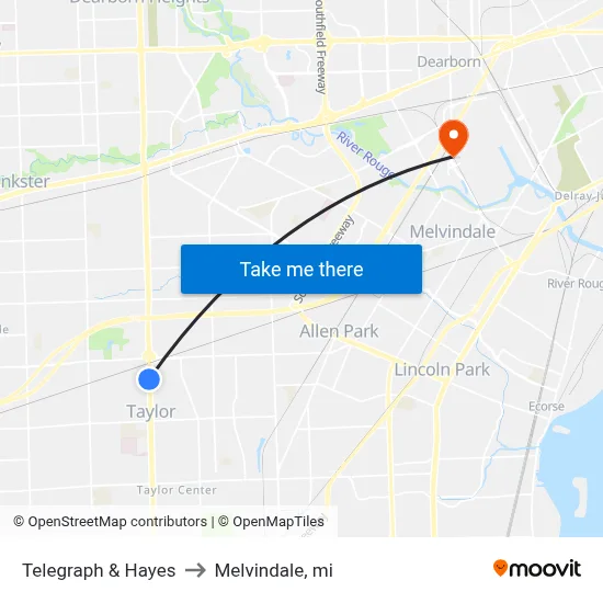 Telegraph & Hayes to Melvindale, mi map