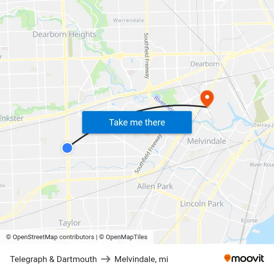 Telegraph & Dartmouth to Melvindale, mi map