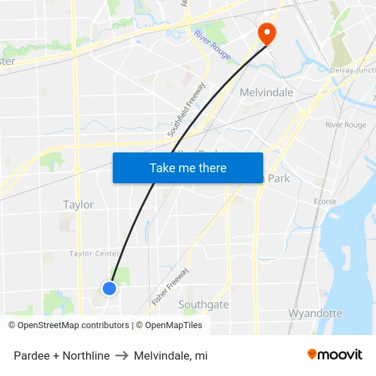Pardee + Northline to Melvindale, mi map