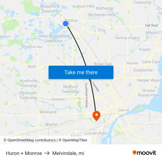 Huron + Monroe to Melvindale, mi map