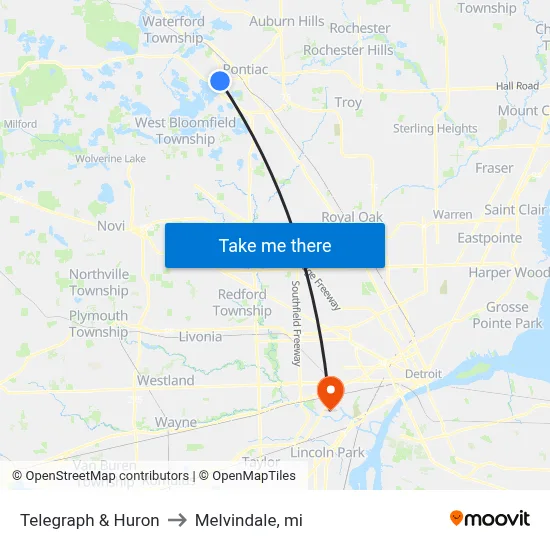Telegraph & Huron to Melvindale, mi map