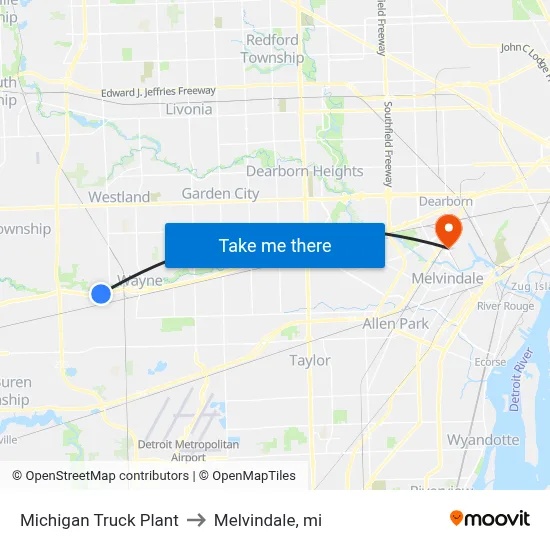 Michigan Truck Plant to Melvindale, mi map