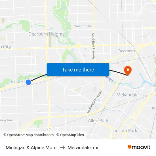 Michigan & Alpine Motel to Melvindale, mi map
