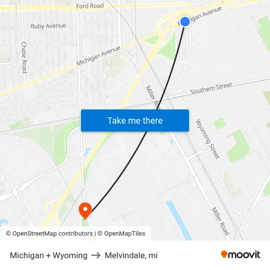 Michigan + Wyoming to Melvindale, mi map