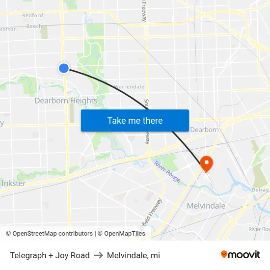 Telegraph + Joy Road to Melvindale, mi map