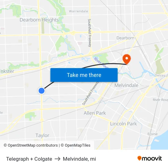 Telegraph + Colgate to Melvindale, mi map