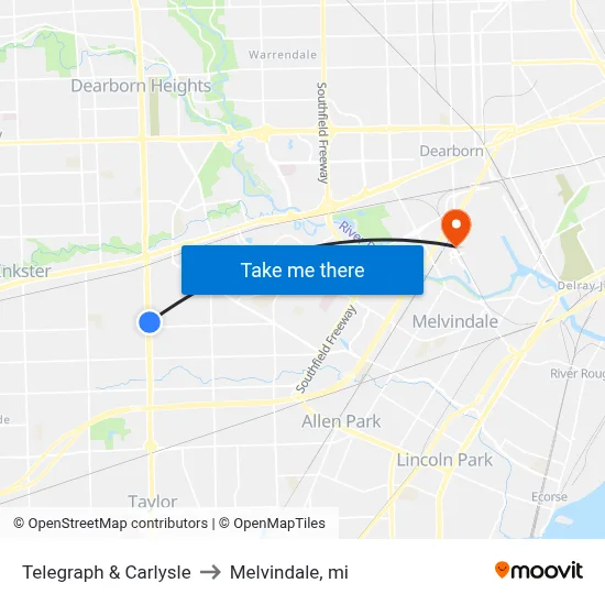 Telegraph & Carlysle to Melvindale, mi map