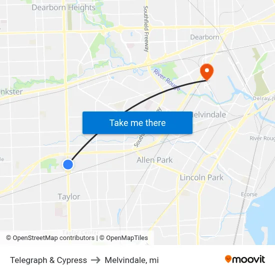 Telegraph & Cypress to Melvindale, mi map