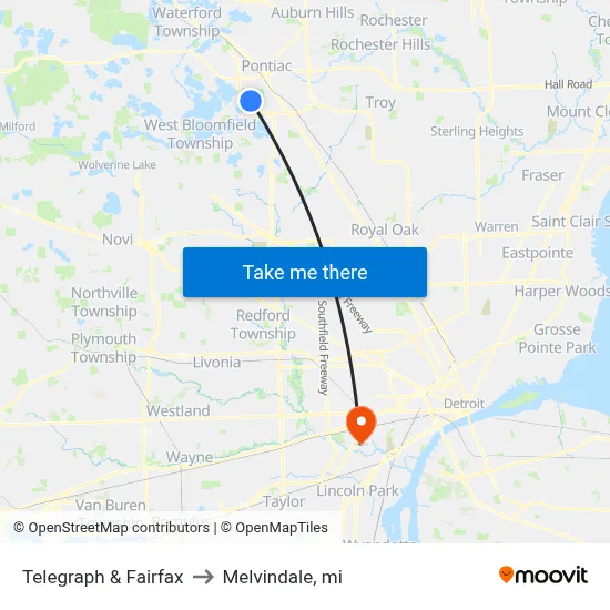 Telegraph & Fairfax to Melvindale, mi map