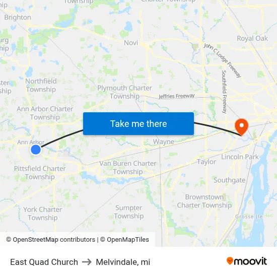 East Quad  Church to Melvindale, mi map