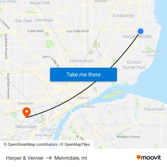 Harper & Vernier to Melvindale, mi map