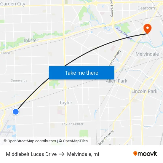 Middlebelt Lucas Drive to Melvindale, mi map