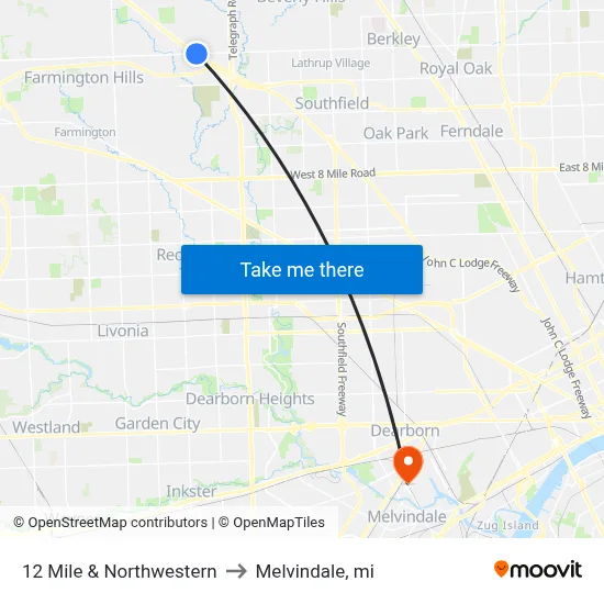 12 Mile & Northwestern to Melvindale, mi map