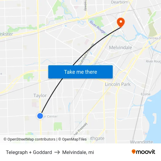 Telegraph & Goddard to Melvindale, mi map