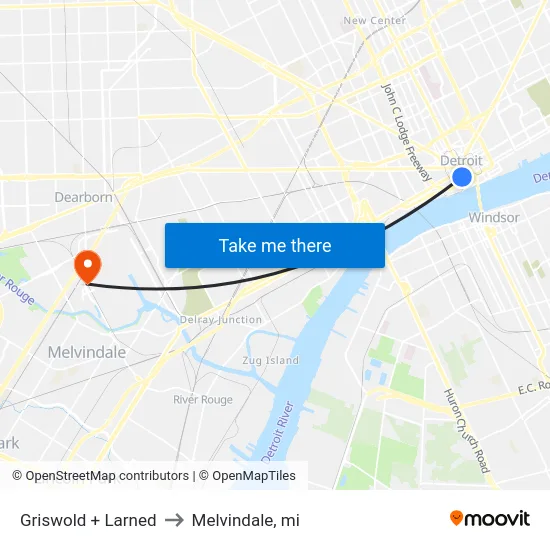 Griswold & Larned to Melvindale, mi map