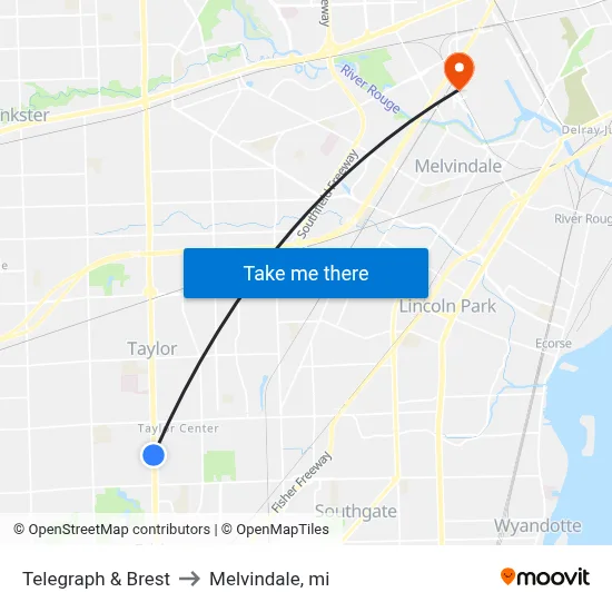 Telegraph & Brest to Melvindale, mi map