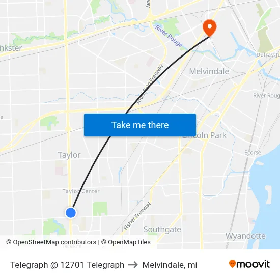 Telegraph @ 12701 Telegraph to Melvindale, mi map