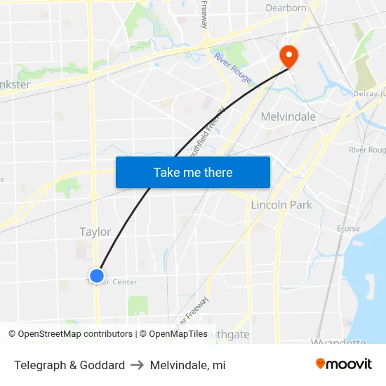 Telegraph & Goddard to Melvindale, mi map