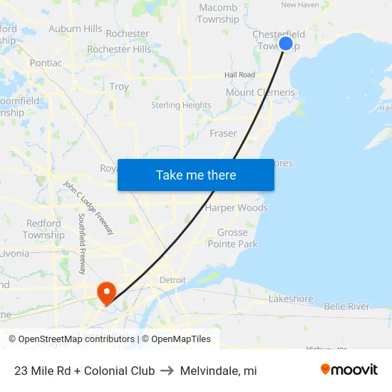 23 Mile & Colonial Club to Melvindale, mi map