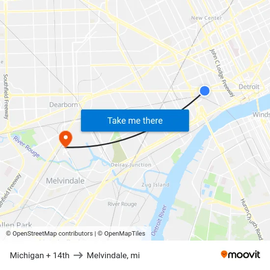Michigan + 14th to Melvindale, mi map