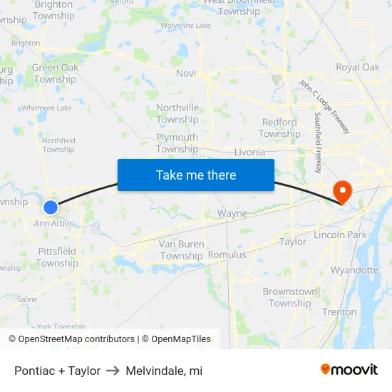Pontiac + Taylor to Melvindale, mi map