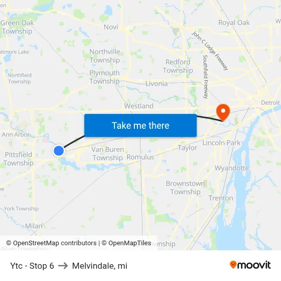 Ytc - Stop 6 to Melvindale, mi map