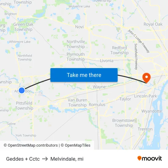 Geddes + Cctc to Melvindale, mi map