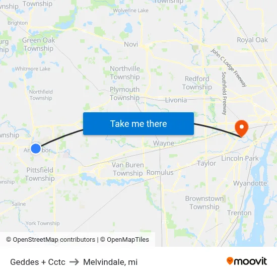 Geddes + Cctc to Melvindale, mi map