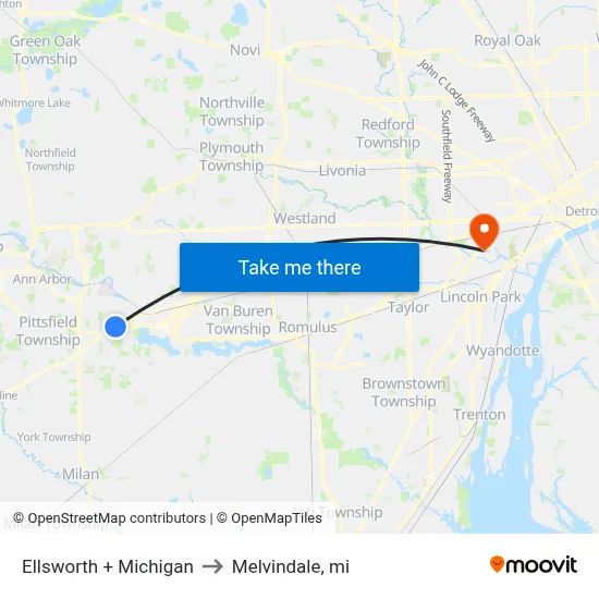 Ellsworth  + Michigan to Melvindale, mi map