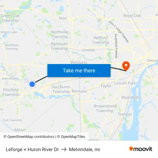 Leforge + Huron River Dr to Melvindale, mi map