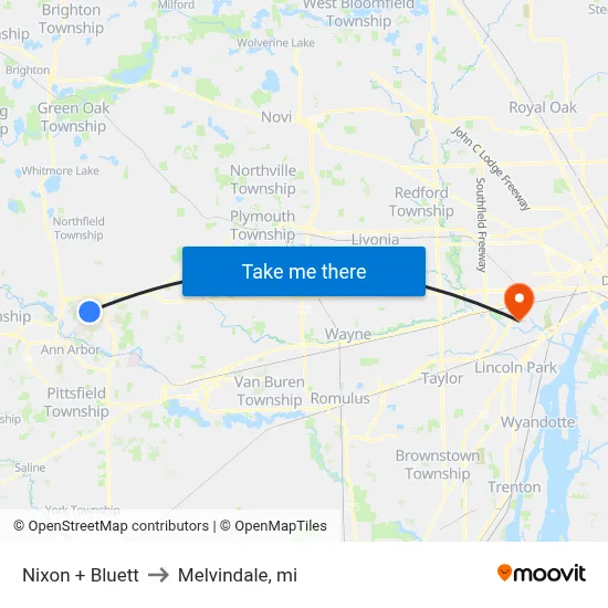 Nixon + Bluett to Melvindale, mi map
