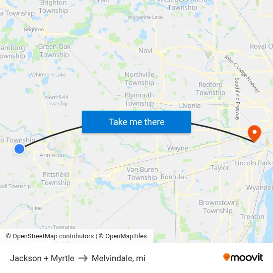 Jackson + Myrtle to Melvindale, mi map