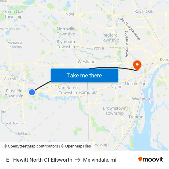 E - Hewitt North Of Ellsworth to Melvindale, mi map